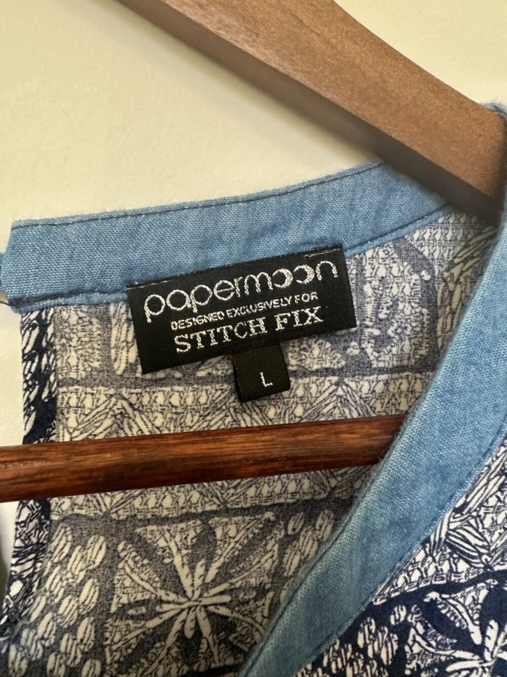 Papermoon Stitch Fix Navy White Geometric Tank Top with Denim Trim size L - Picture 2 of 4